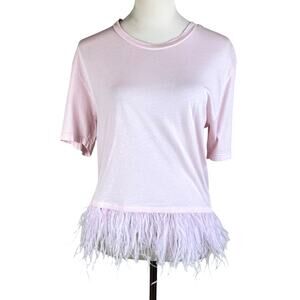Le Superbe Pastel Pink Feather Trim Cotton Short Sleeve Baby Tee T-shirt